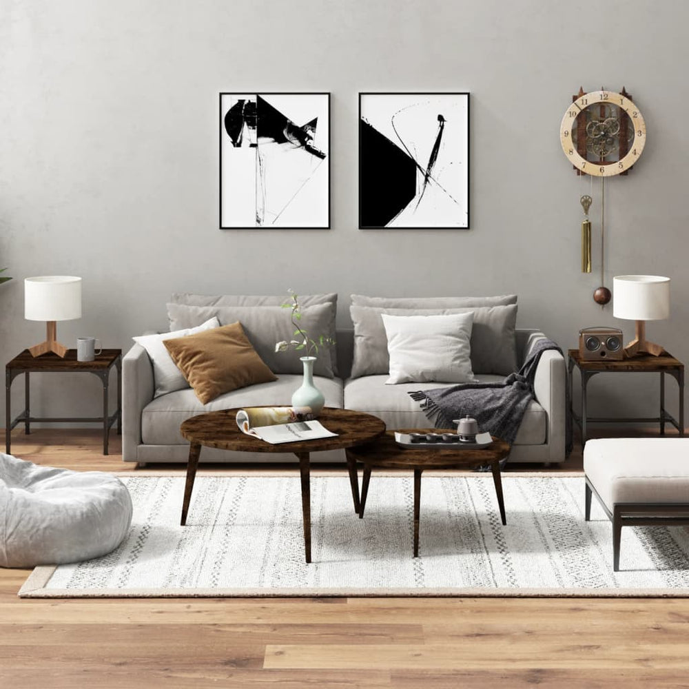 Bijzettafels 2 st 40x40x35 cm bewerkt hout gerookt eiken MeubelReus