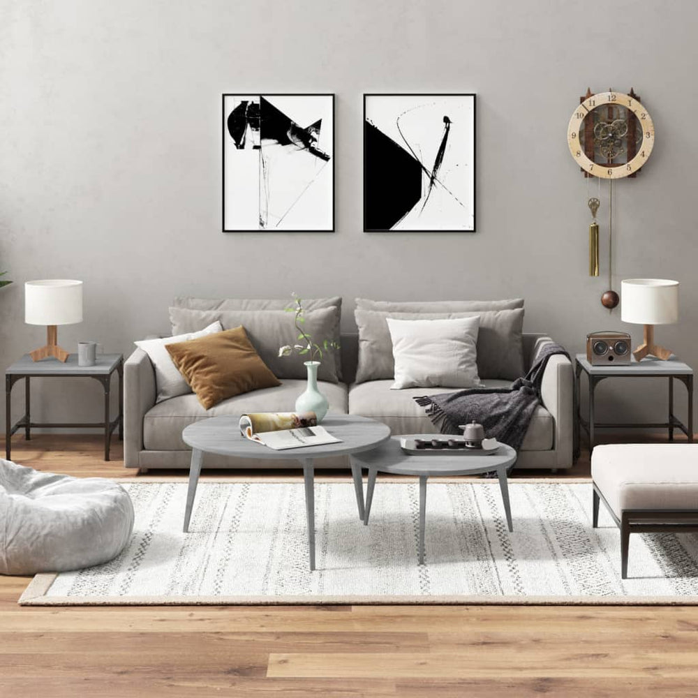 Bijzettafels 2 st 40x40x35 cm bewerkt hout grijs sonoma eiken MeubelReus