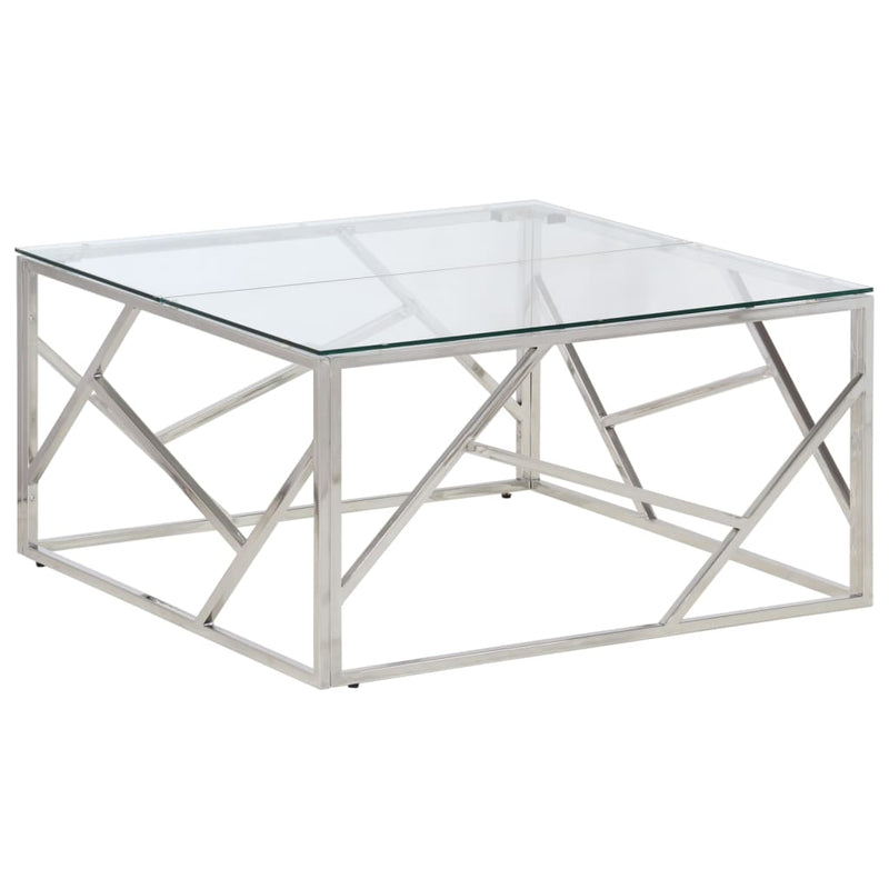 Salontafel roestvrijstaal en gehard glas zilverkleurig