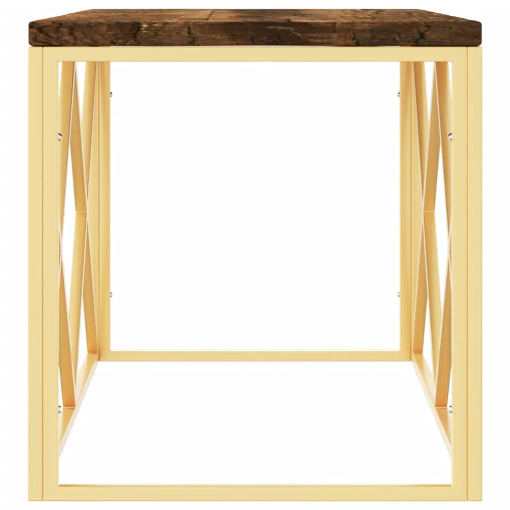 Salontafel roestvrij staal en massief hergebruikt hout MeubelReus