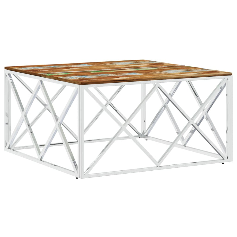 Salontafel roestvrij staal en massief gerecycled hout zilver MeubelReus