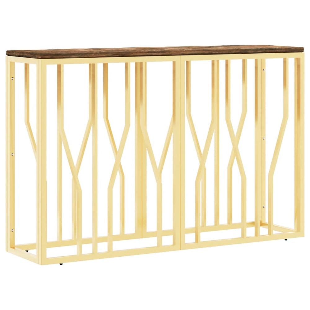 Wandtafel roestvrij staal en massief gerecycled hout goudkleur MeubelReus