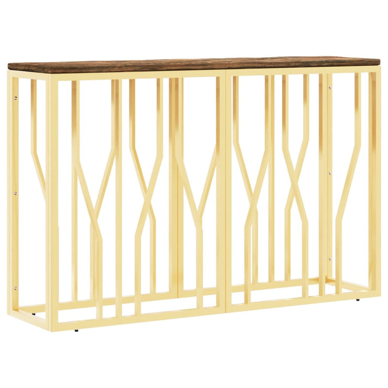 Wandtafel roestvrij staal en massief gerecycled hout goudkleur MeubelReus