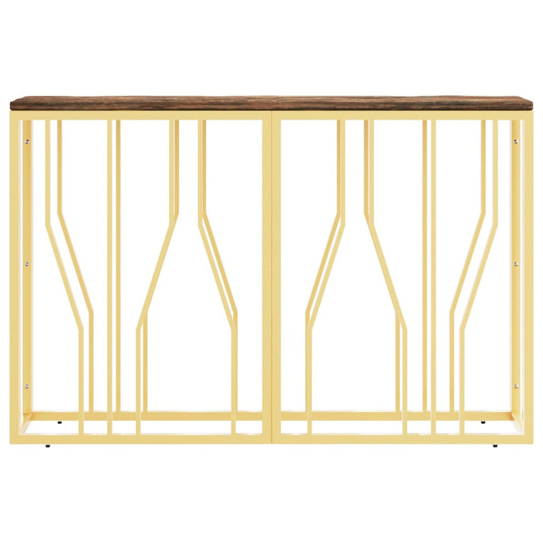 Wandtafel roestvrij staal en massief gerecycled hout goudkleur MeubelReus
