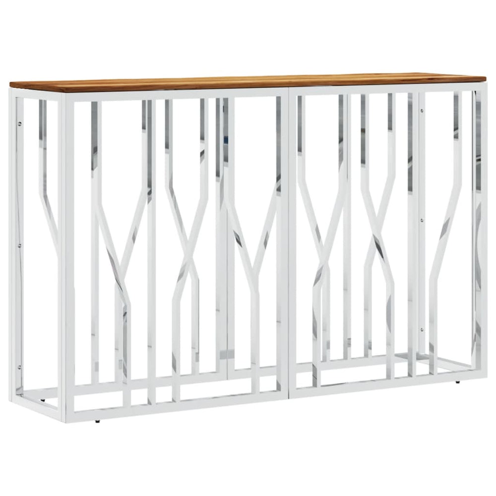 Wandtafel roestvrij staal en massief acaciahout zilverkleurig MeubelReus