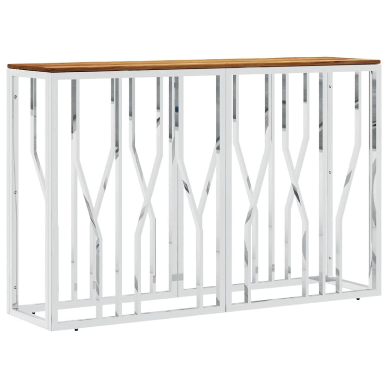 Wandtafel roestvrij staal en massief acaciahout zilverkleurig MeubelReus