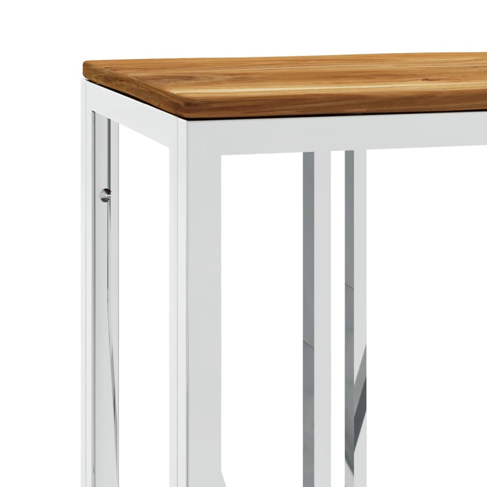 Wandtafel roestvrij staal en massief acaciahout zilverkleurig MeubelReus