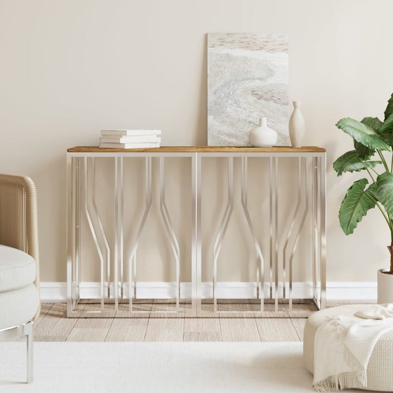 Wandtafel roestvrij staal en massief gerecycled hout zilver MeubelReus