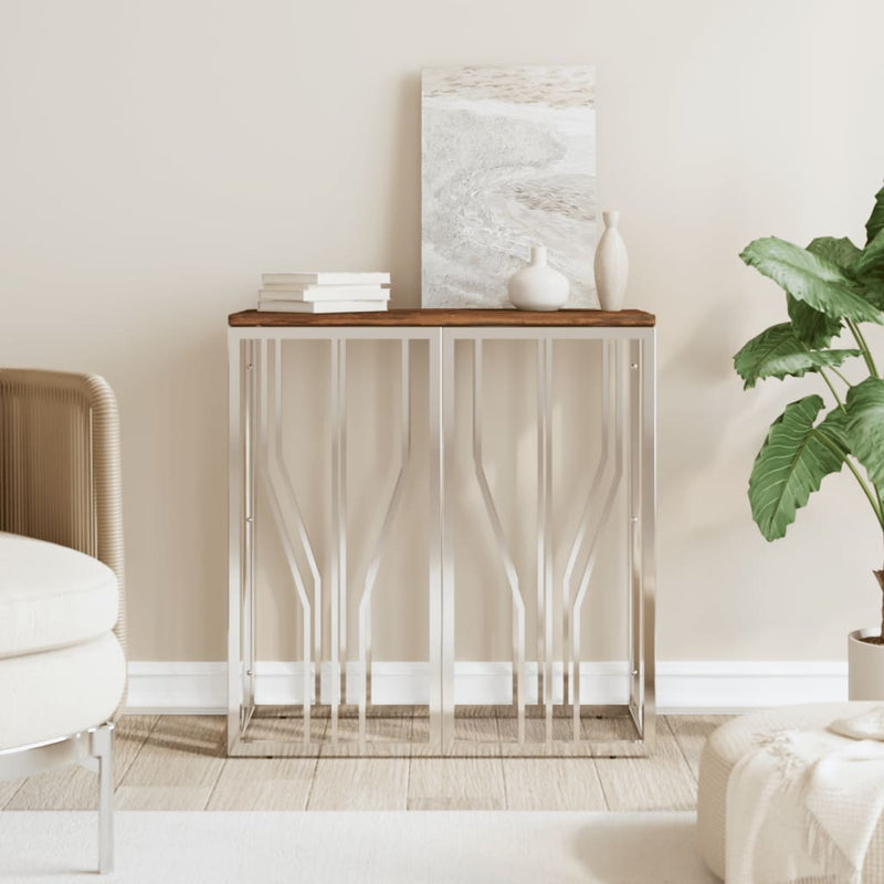 Wandtafel roestvrij staal en massief gerecycled hout zilver MeubelReus