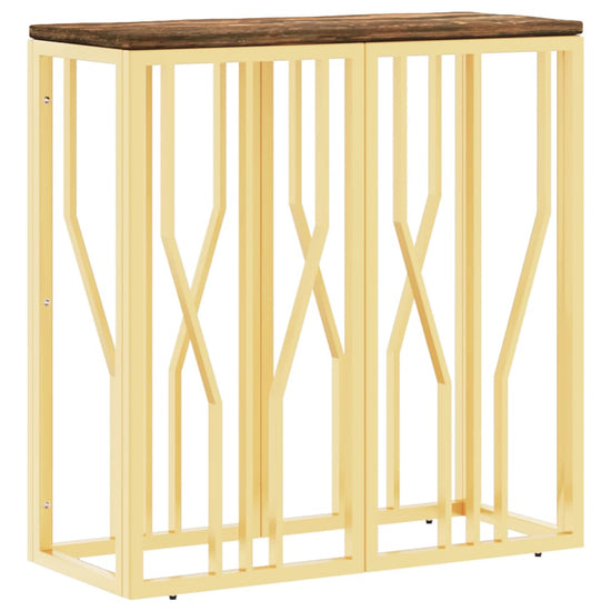 Wandtafel roestvrij staal en massief gerecycled hout goudkleur MeubelReus