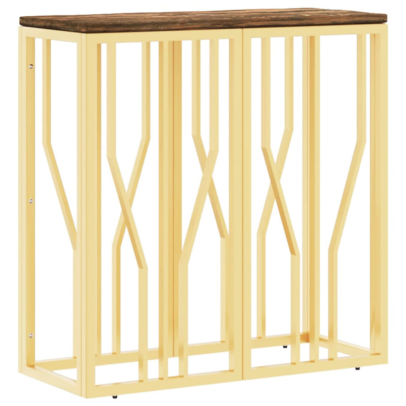 Wandtafel roestvrij staal en massief gerecycled hout goudkleur MeubelReus