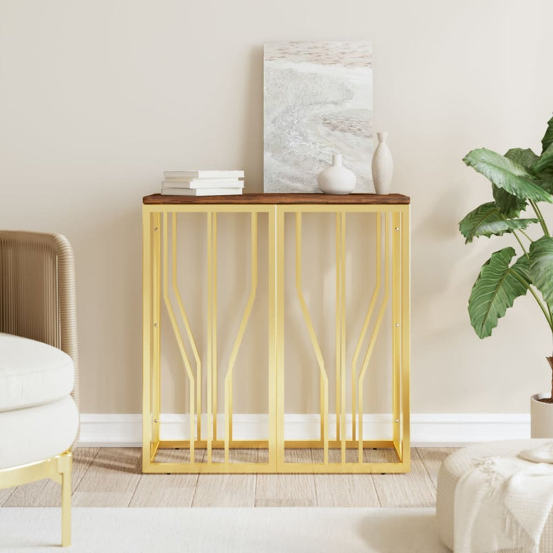 Wandtafel roestvrij staal en massief gerecycled hout goudkleur MeubelReus