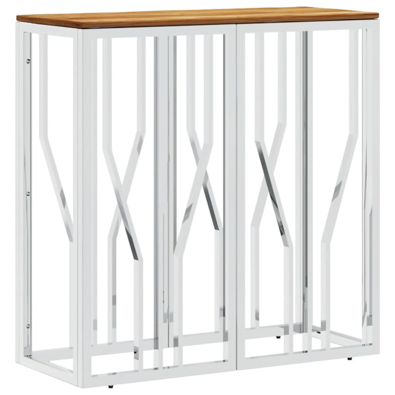 Wandtafel roestvrij staal en massief acaciahout zilverkleurig MeubelReus