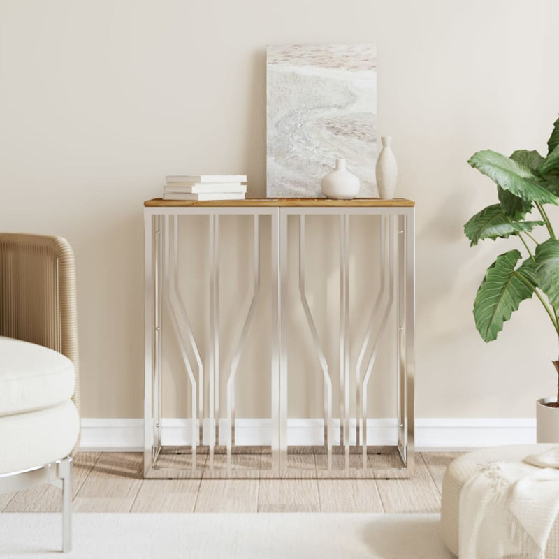 Wandtafel roestvrij staal en massief gerecycled hout zilver MeubelReus