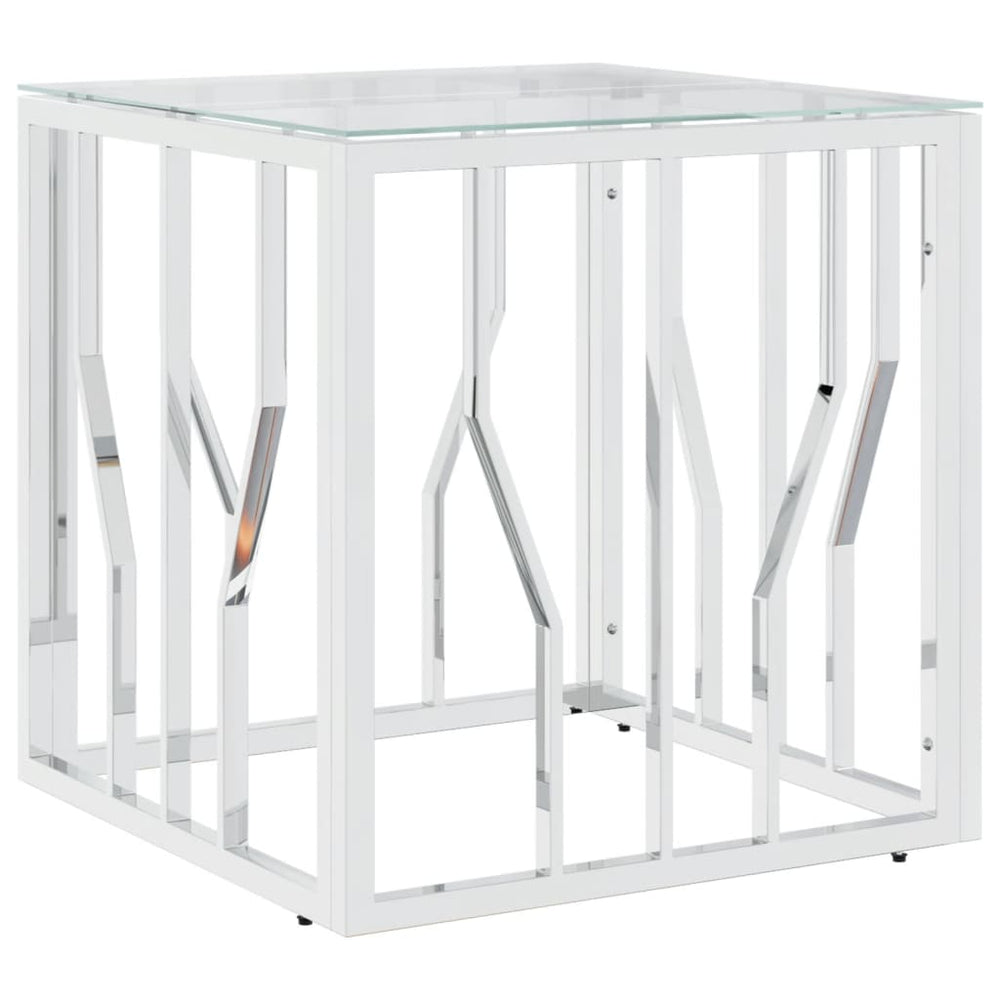 Salontafel 50x50x50 cm roestvrij staal en glas zilverkleurig MeubelReus