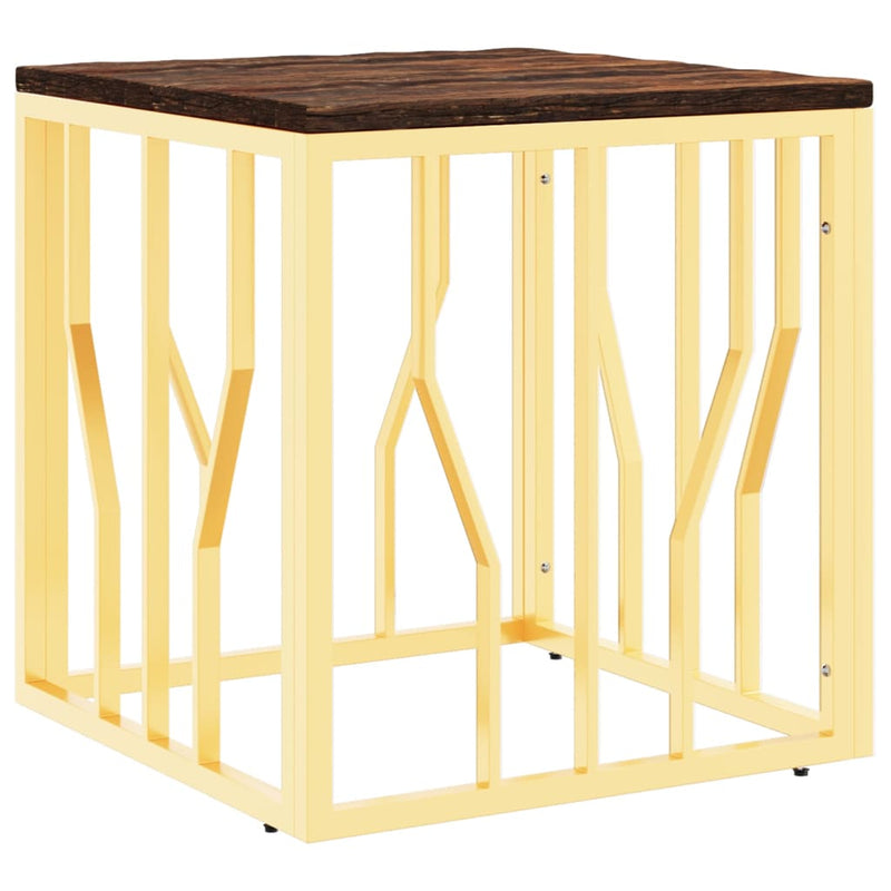 Salontafel roestvrij staal en massief gerecycled hout goudkleur MeubelReus