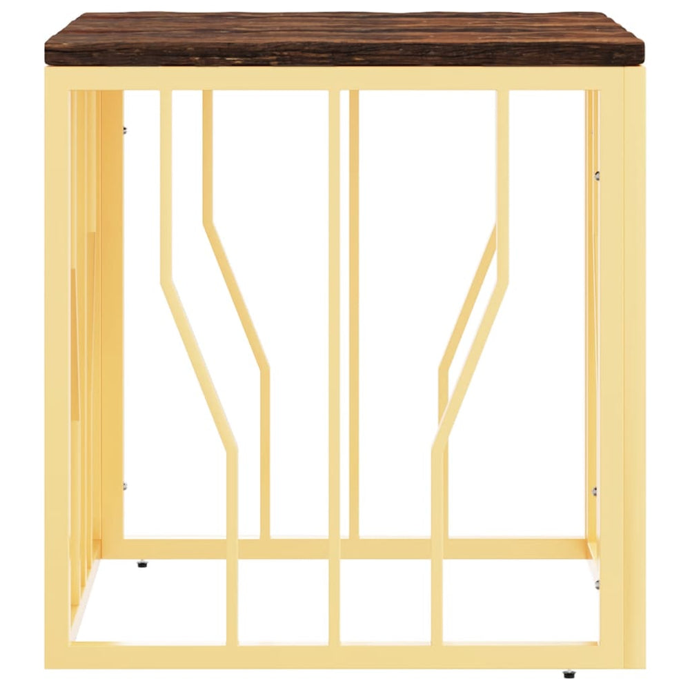 Salontafel roestvrij staal en massief gerecycled hout goudkleur MeubelReus