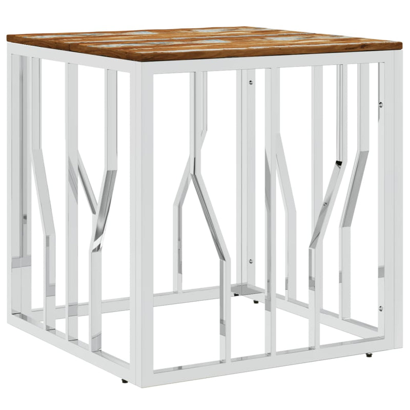 Salontafel roestvrij staal en massief gerecycled hout zilver MeubelReus