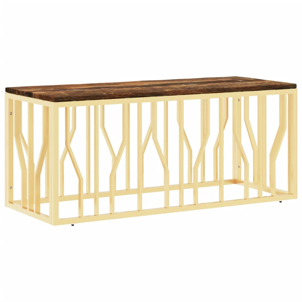 Salontafel roestvrij staal en massief gerecycled hout goudkleur MeubelReus