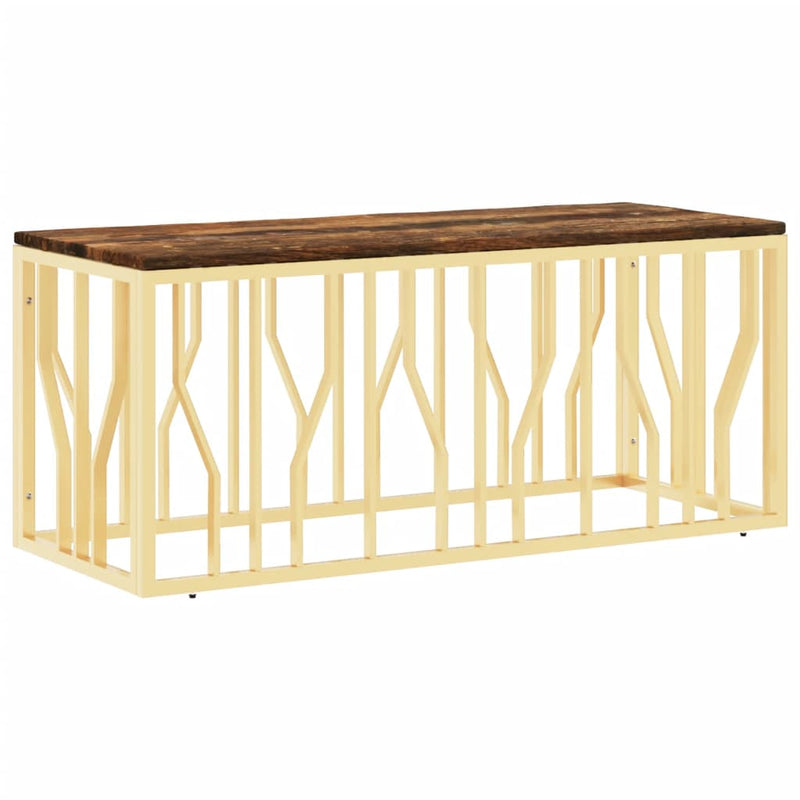 Salontafel roestvrij staal en massief gerecycled hout goudkleur MeubelReus