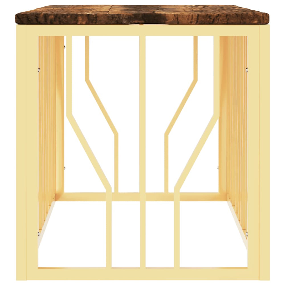 Salontafel roestvrij staal en massief gerecycled hout goudkleur MeubelReus