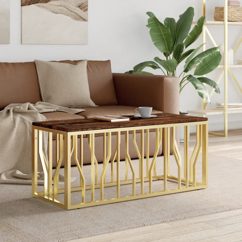 Salontafel roestvrij staal en massief gerecycled hout goudkleur MeubelReus