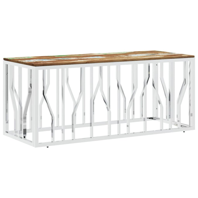 Salontafel roestvrij staal en massief gerecycled hout zilver MeubelReus