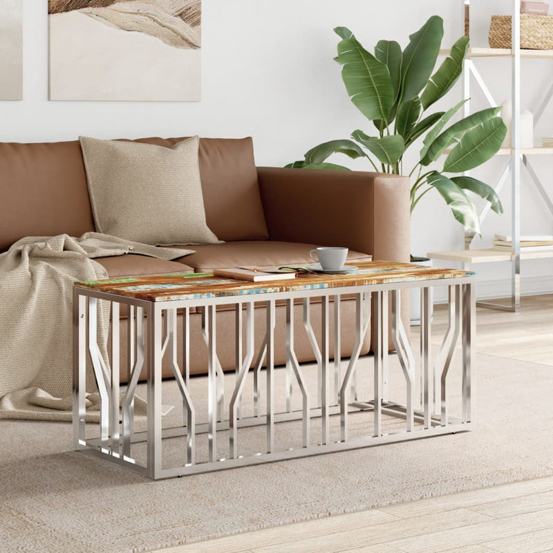 Salontafel roestvrij staal en massief gerecycled hout zilver MeubelReus