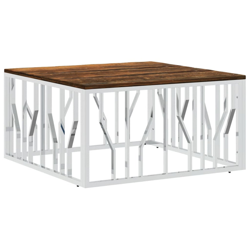 Salontafel roestvrij staal en massief gerecycled hout zilver MeubelReus