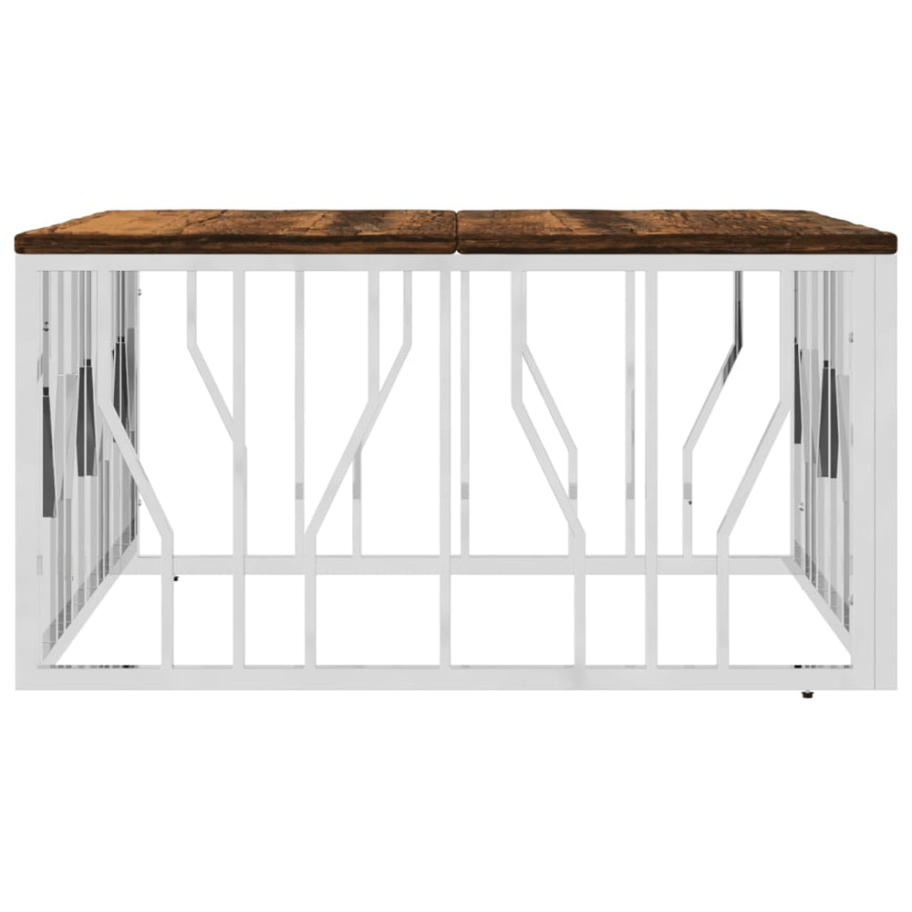 Salontafel roestvrij staal en massief gerecycled hout zilver MeubelReus