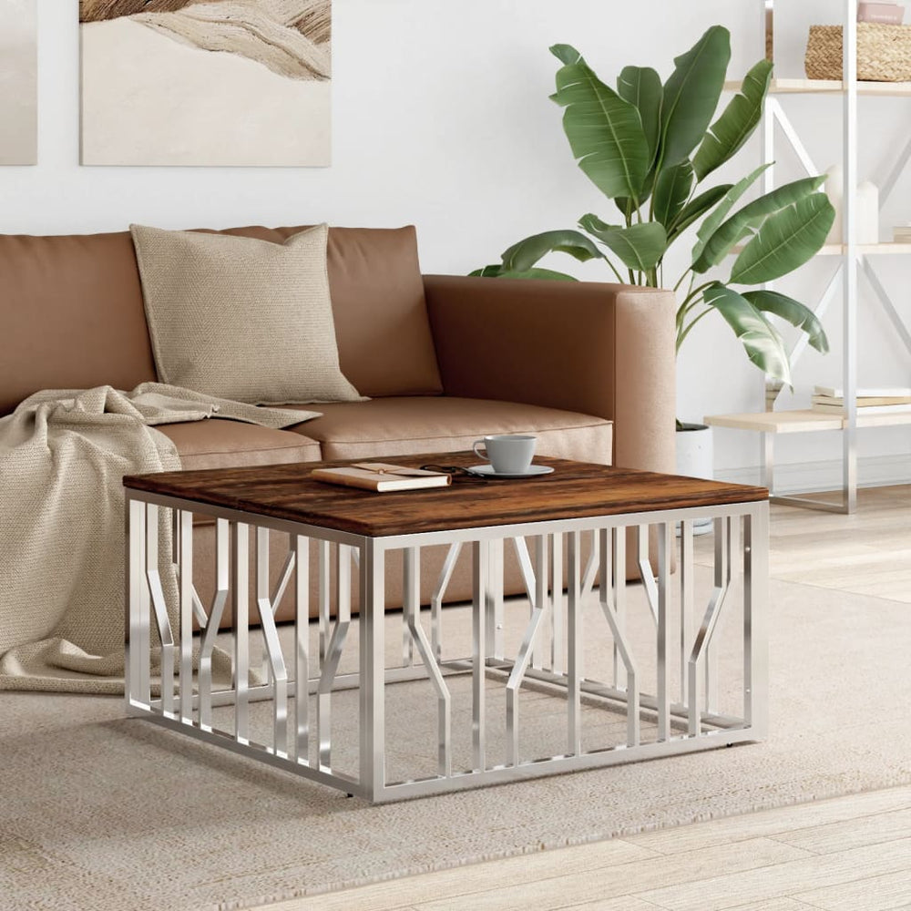 Salontafel roestvrij staal en massief gerecycled hout zilver MeubelReus