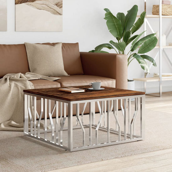 Salontafel roestvrij staal en massief gerecycled hout zilver MeubelReus