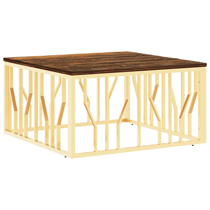 Salontafel roestvrij staal en massief gerecycled hout goudkleur MeubelReus