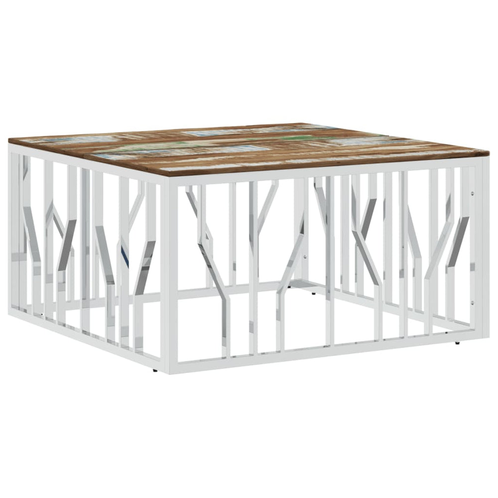 Salontafel roestvrij staal en massief gerecycled hout zilver MeubelReus