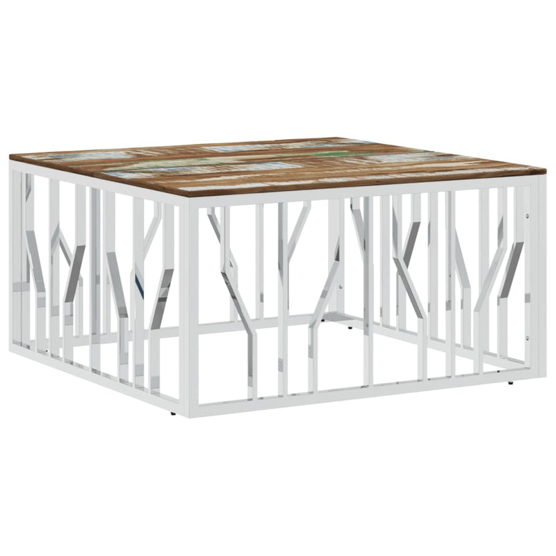 Salontafel roestvrij staal en massief gerecycled hout zilver MeubelReus