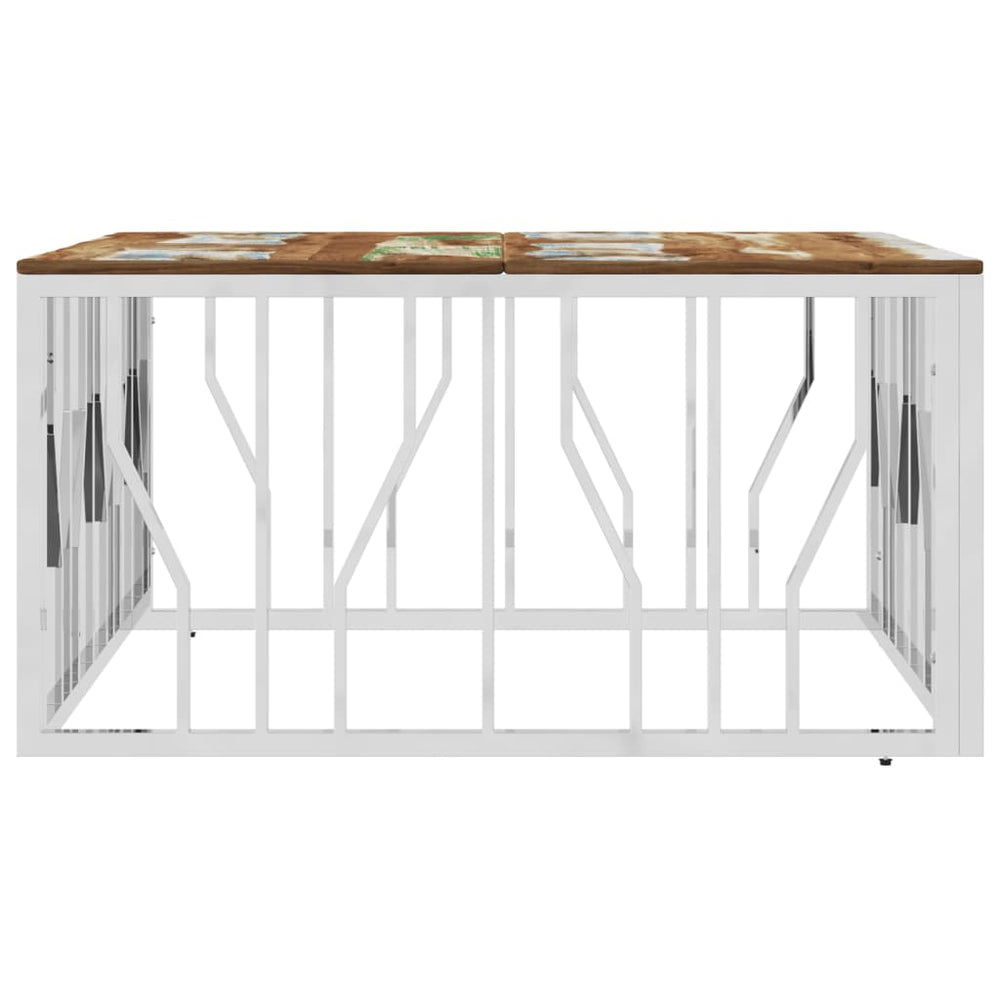 Salontafel roestvrij staal en massief gerecycled hout zilver MeubelReus