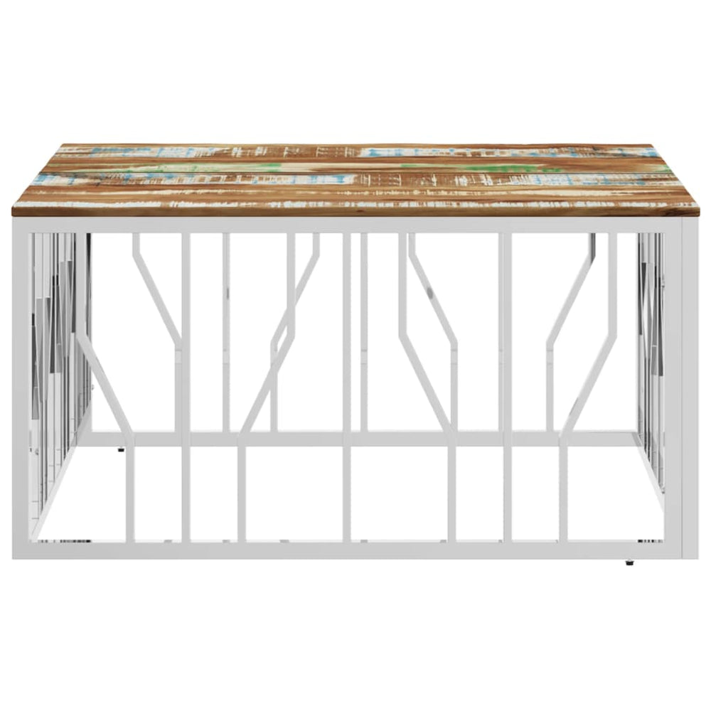 Salontafel roestvrij staal en massief gerecycled hout zilver MeubelReus