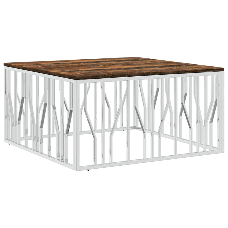 Salontafel roestvrij staal en massief gerecycled hout zilver MeubelReus