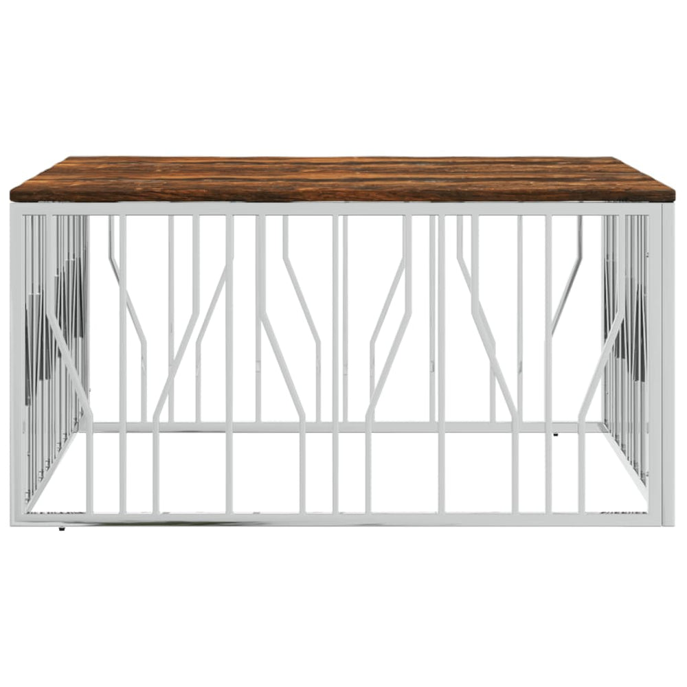 Salontafel roestvrij staal en massief gerecycled hout zilver MeubelReus