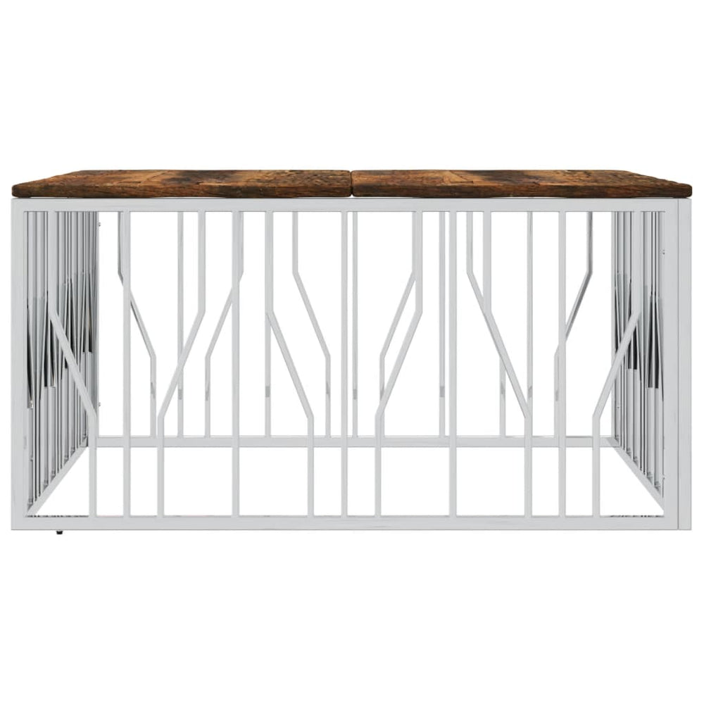 Salontafel roestvrij staal en massief gerecycled hout zilver MeubelReus