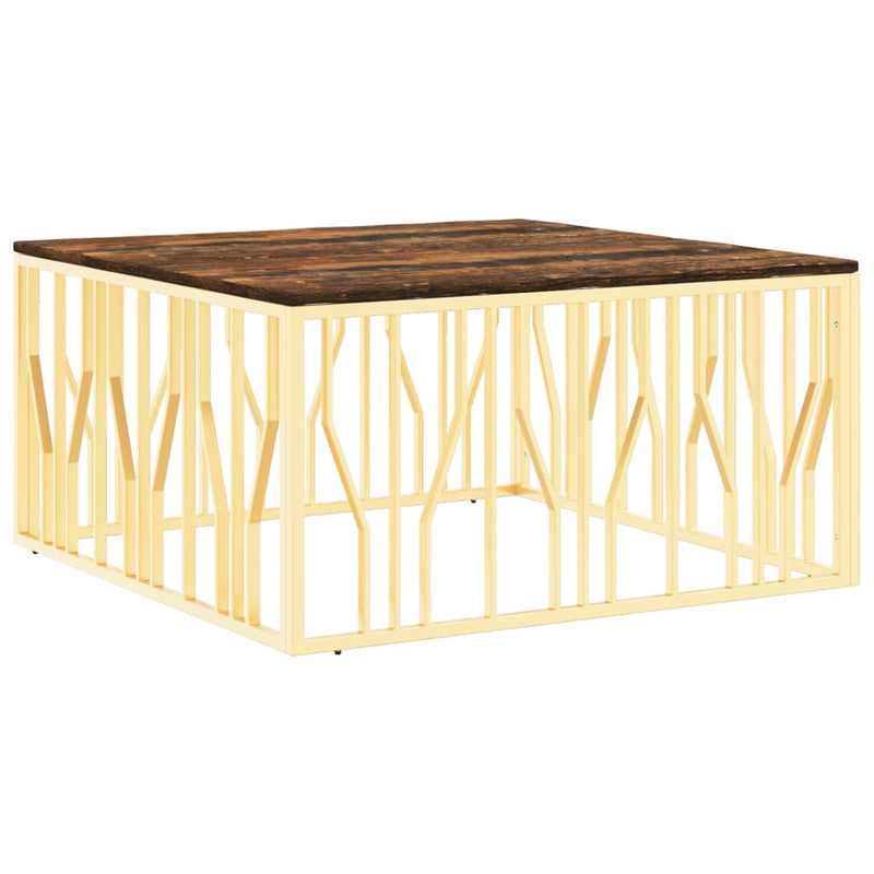 Salontafel roestvrijstaal en massief gerecycled hout goudkleur MeubelReus