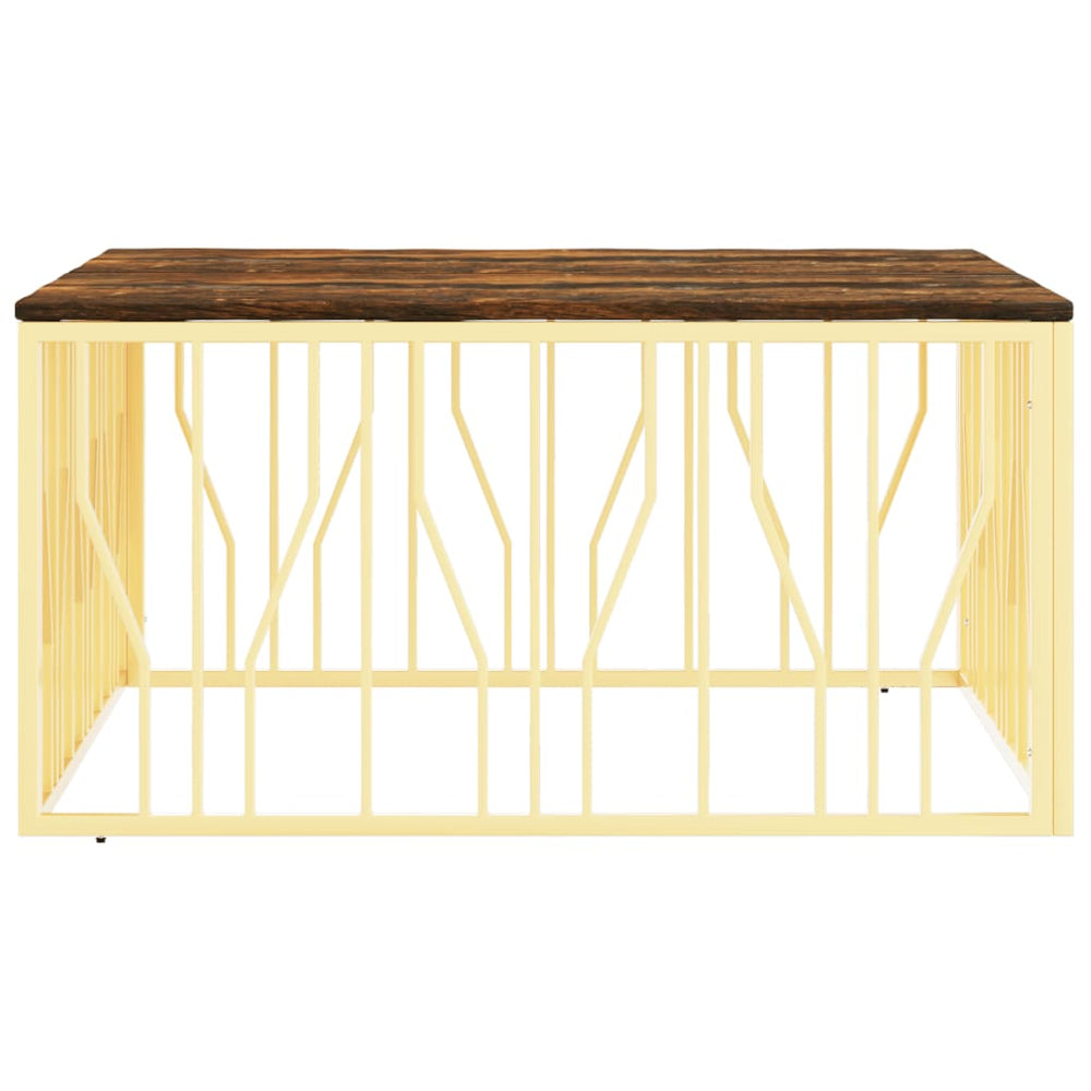 Salontafel roestvrijstaal en massief gerecycled hout goudkleur MeubelReus