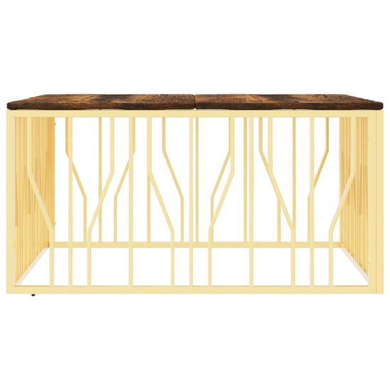 Salontafel roestvrijstaal en massief gerecycled hout goudkleur MeubelReus