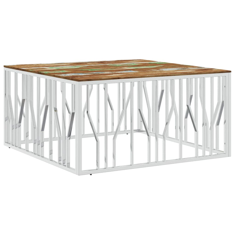 Salontafel roestvrij staal en massief gerecycled hout zilver MeubelReus