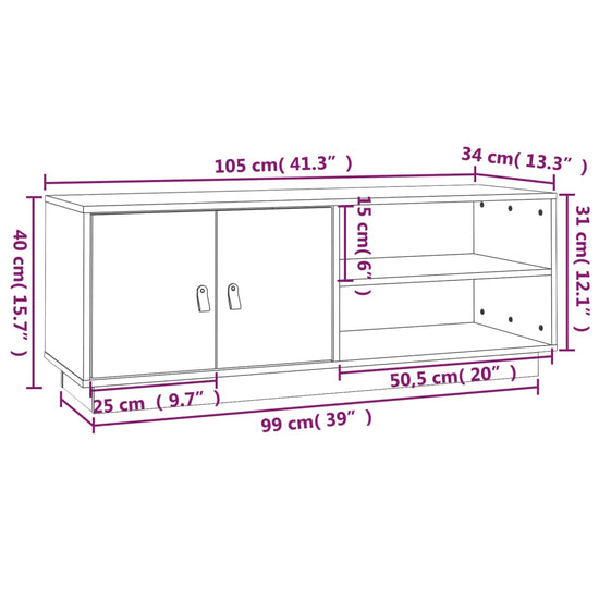 Tv-meubel 105x34x40 cm massief grenenhout honingbruin MeubelReus
