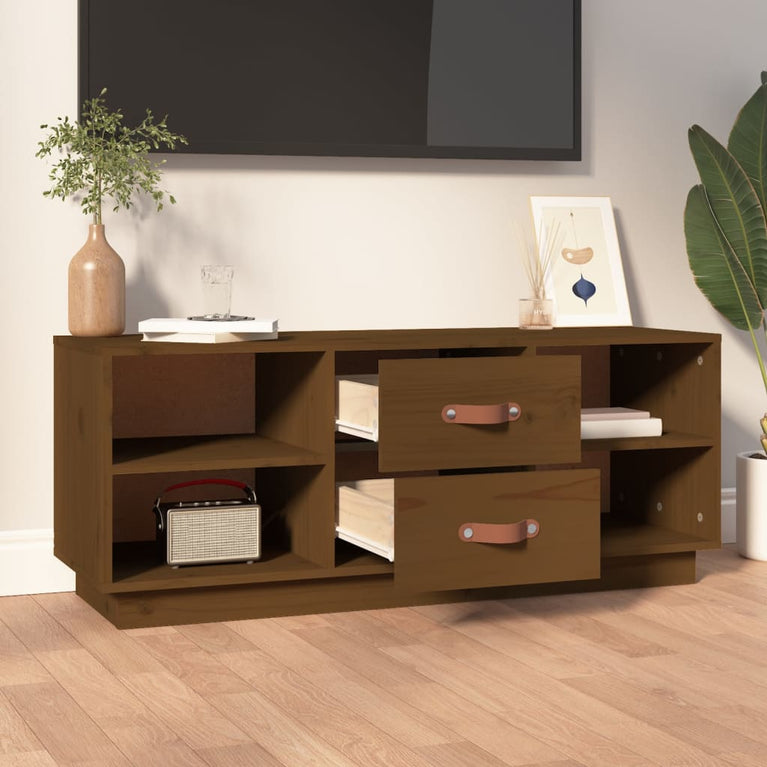 Tv-meubel 100x34x40 cm massief grenenhout honingbruin MeubelReus