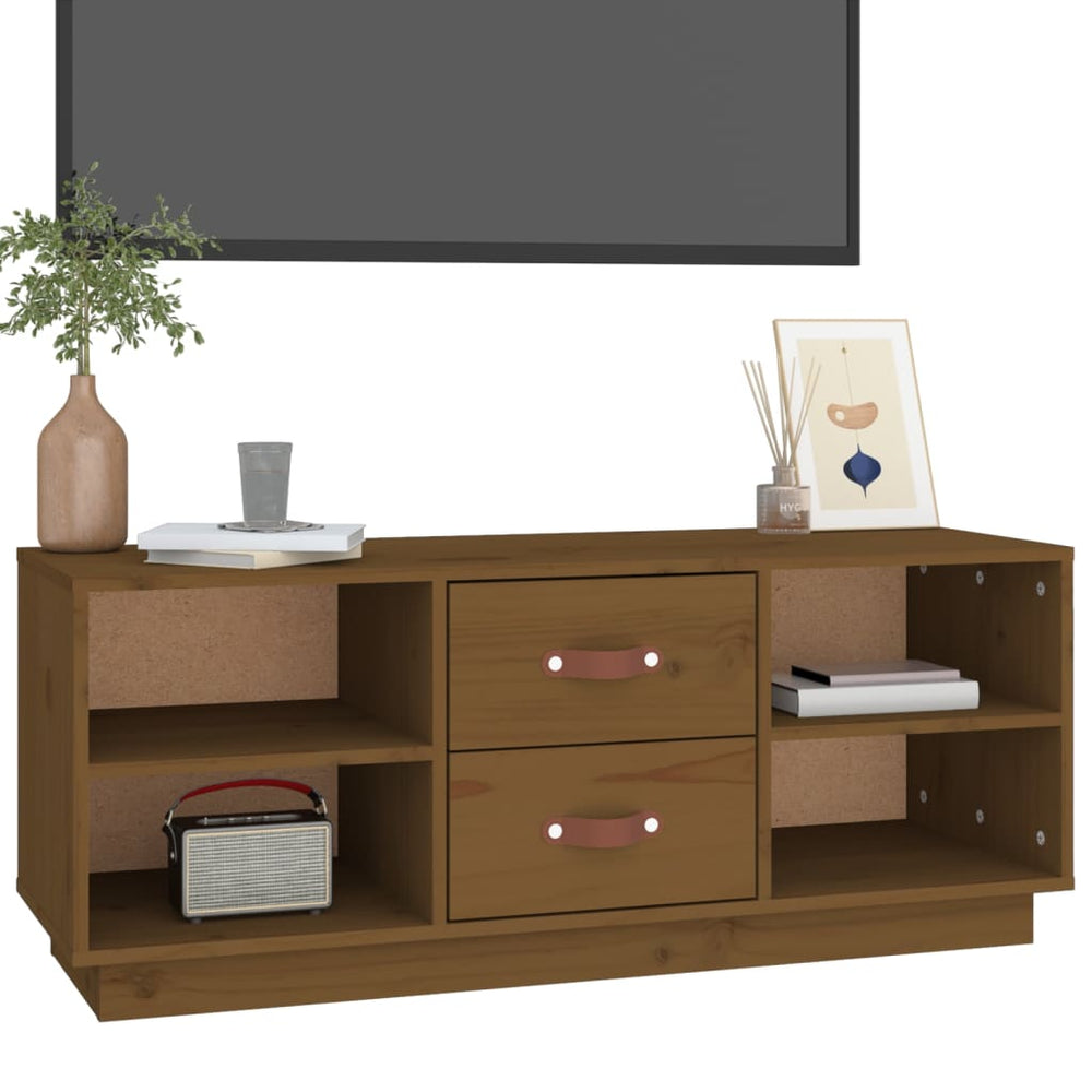 Tv-meubel 100x34x40 cm massief grenenhout honingbruin MeubelReus