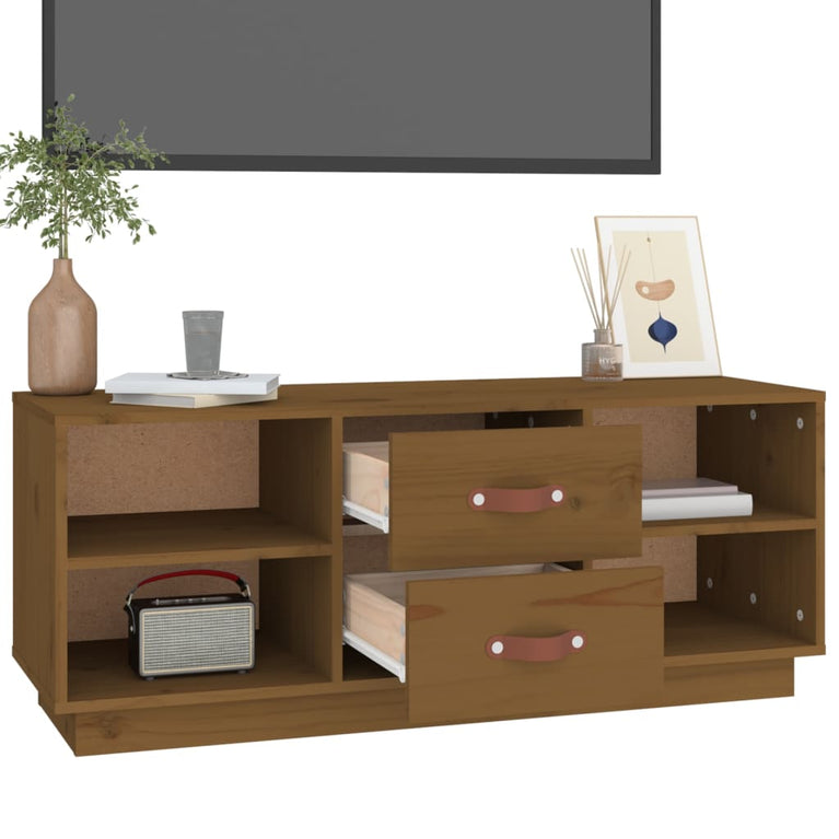 Tv-meubel 100x34x40 cm massief grenenhout honingbruin MeubelReus