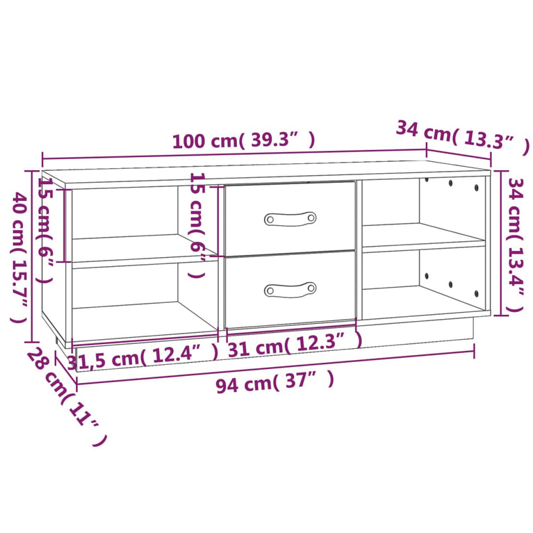 Tv-meubel 100x34x40 cm massief grenenhout honingbruin MeubelReus