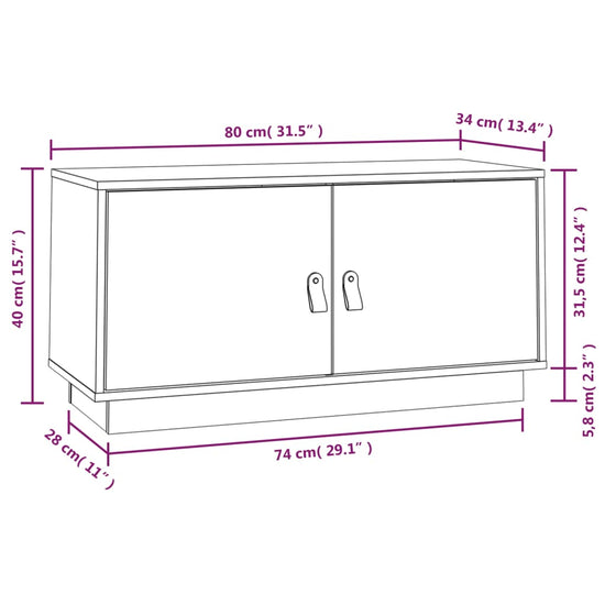 Tv-meubel 80x34x40 cm massief grenenhout wit MeubelReus